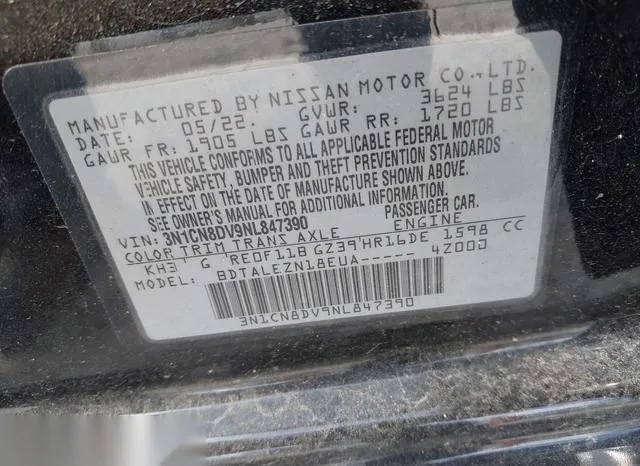 3N1CN8DV9NL847390 2022 2022 Nissan Versa- 1-6 S Xtronic Cvt 9