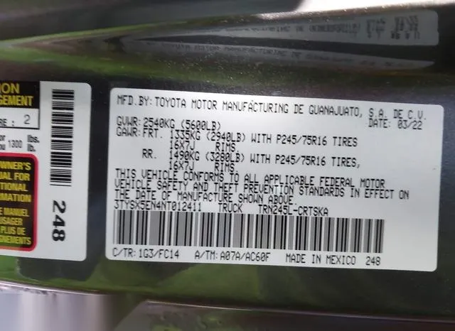 3TYSX5EN4NT012411 2022 2022 Toyota Tacoma- SR5 9