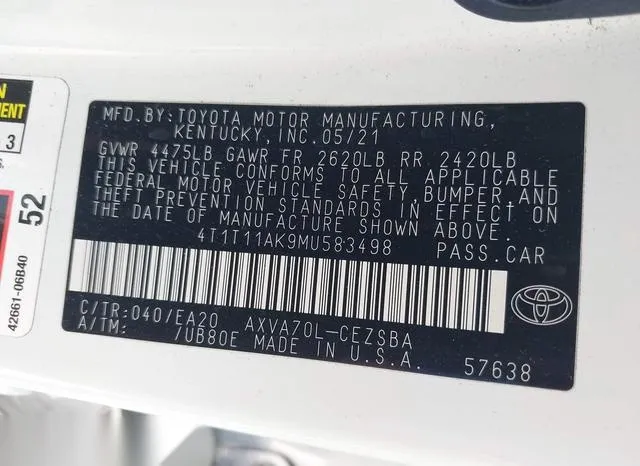 4T1T11AK9MU583498 2021 2021 Toyota Camry- SE 9