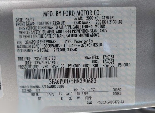 3FA6P0H75HR390683 2017 2017 Ford Fusion- SE 9