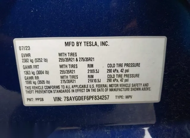 7SAYGDEF6PF834257 2023 2023 Tesla Model Y- Awd/Performance D 9