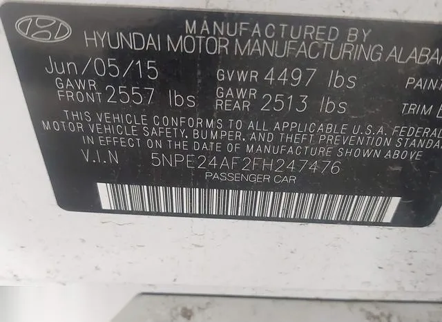 5NPE24AF2FH247476 2015 2015 Hyundai Sonata- SE 9