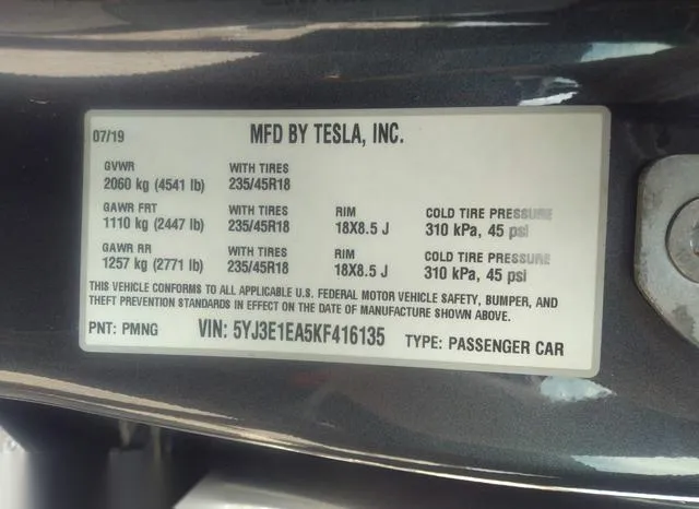 5YJ3E1EA5KF416135 2019 2019 Tesla Model 3- Long Range/Mid Ra 9