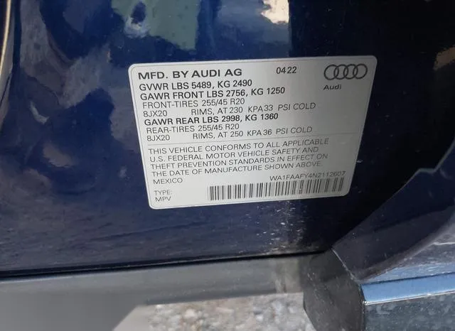 WA1FAAFY4N2112607 2022 2022 Audi Q5- Prestige 45 Tfsi S Line 9