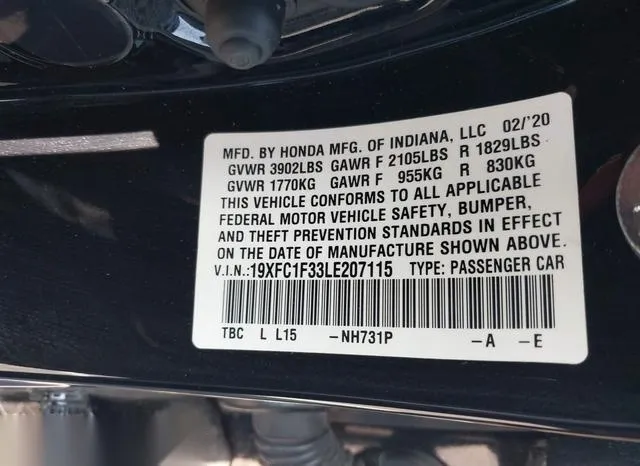 19XFC1F33LE207115 2020 2020 Honda Civic- EX 9