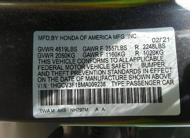 1HGCV3F18MA009238 2021 2021 Honda Accord- Hybrid 9