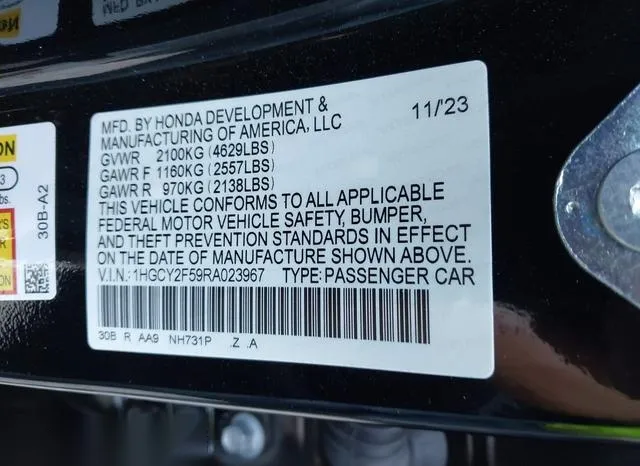 1HGCY2F59RA023967 2024 2024 Honda Accord- Hybrid Sport 9