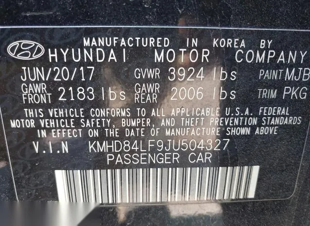 KMHD84LF9JU504327 2018 2018 Hyundai Elantra- Sel 9