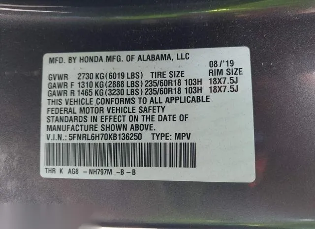 5FNRL6H70KB136250 2019 2019 Honda Odyssey- Ex-L 9