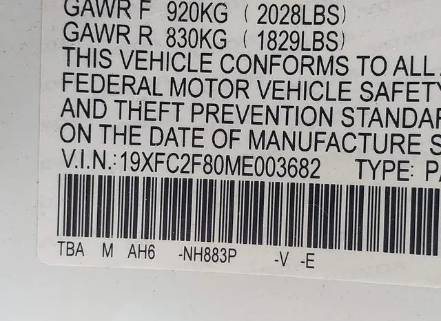 19XFC2F80ME003682 2021 2021 Honda Civic- Sport 9