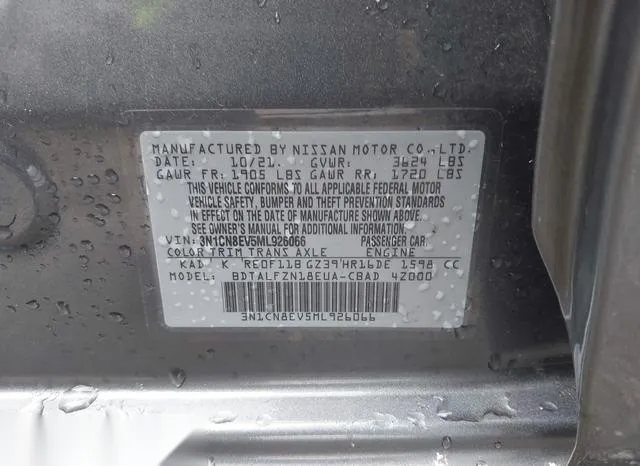 3N1CN8EV5ML926066 2021 2021 Nissan Versa- Sv Xtronic Cvt 9