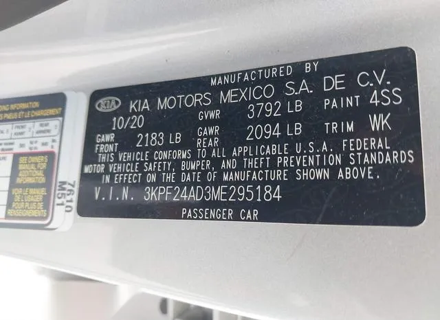 3KPF24AD3ME295184 2021 2021 KIA Forte- Lxs 9