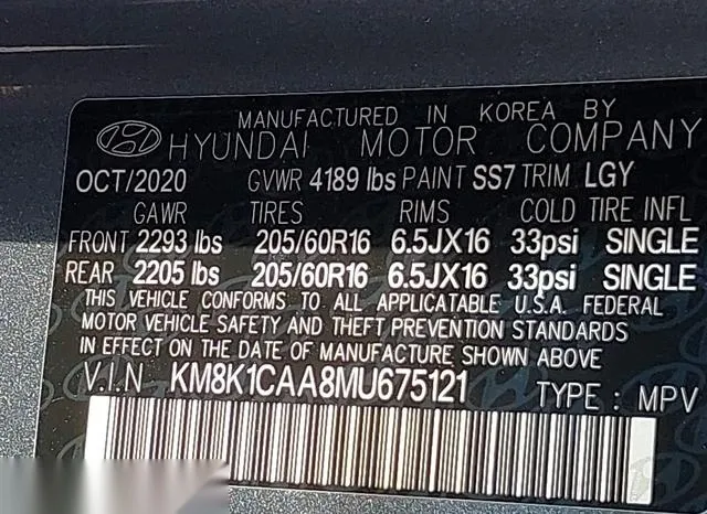 KM8K1CAA8MU675121 2021 2021 Hyundai Kona- SE 9