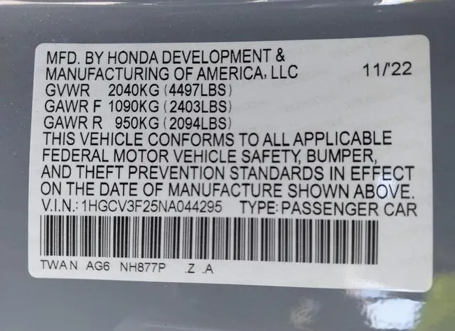 1HGCV3F25NA044295 2022 2022 Honda Accord- Hybrid Sport 9