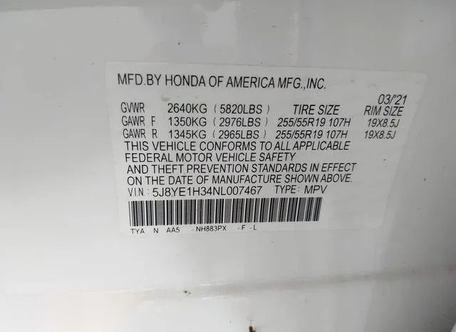 5J8YE1H34NL007467 2022 2022 Acura MDX- Standard 9