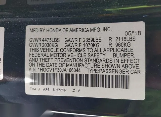 1HGCV1F30JA166344 2018 2018 Honda Accord- Sport 9