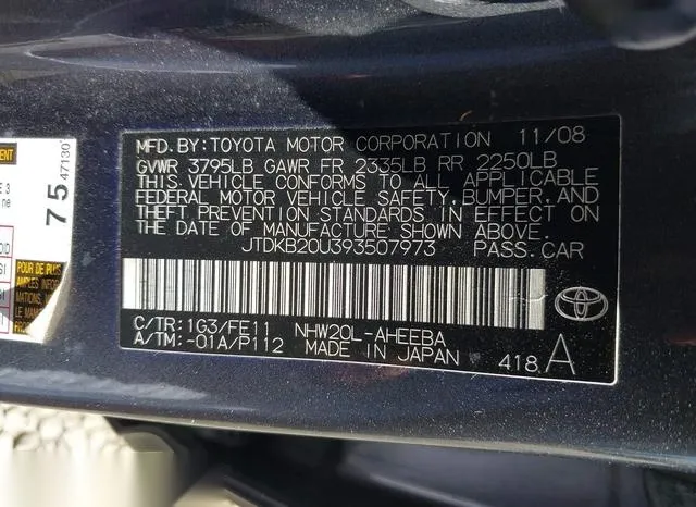 JTDKB20U393507973 2009 2009 Toyota Prius 9