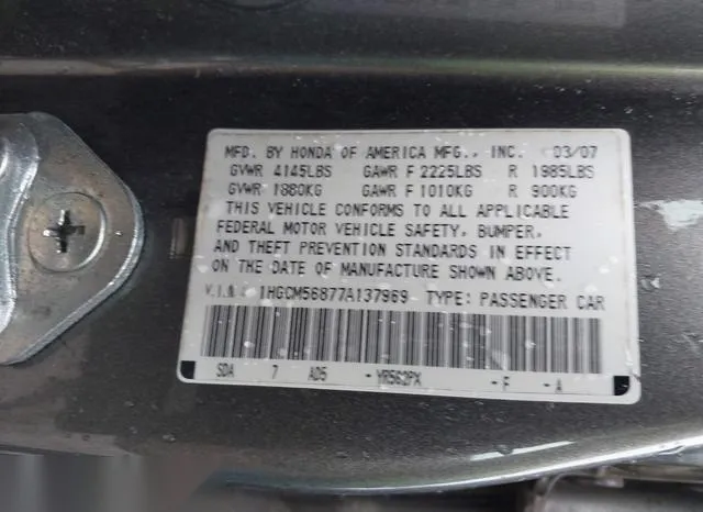 1HGCM56877A137969 2007 2007 Honda Accord- 2-4 EX 9