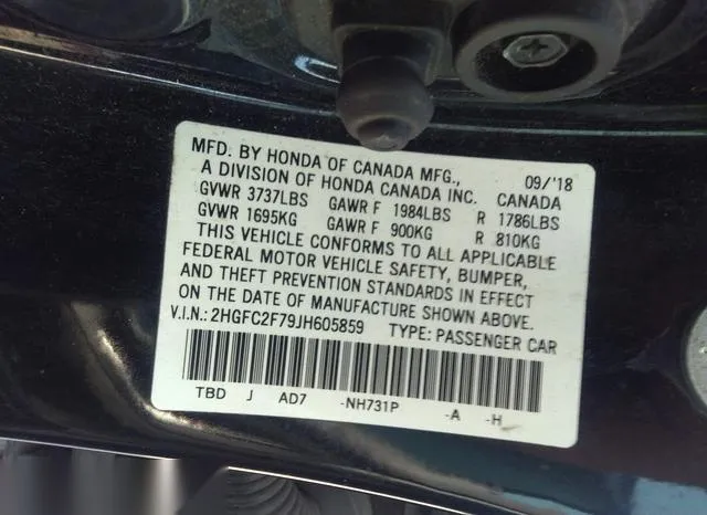 2HGFC2F79JH605859 2018 2018 Honda Civic- EX 9