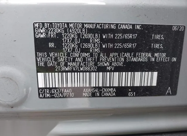 2T3RWRFV7LW088302 2020 2020 Toyota RAV4- Hybrid Xle 9