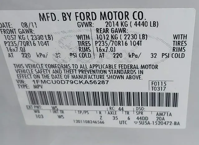 1FMCU0D79CKA56287 2012 2012 Ford Escape- Xlt 9