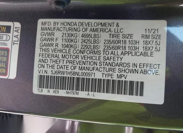 5J6RW1H58NL000971 2022 2022 Honda CR-V- 2Wd Ex 9