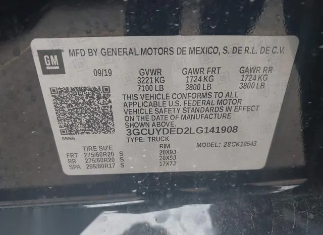 3GCUYDED2LG141908 2020 2020 Chevrolet Silverado 1500- 4Wd  S 9