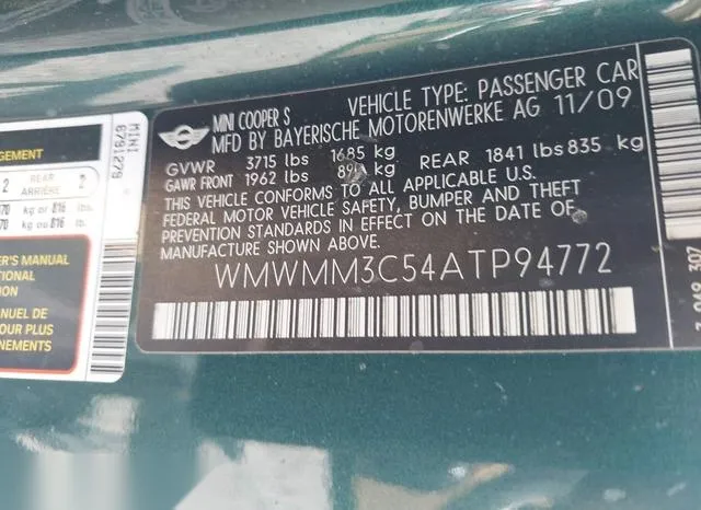 WMWMM3C54ATP94772 2010 2010 Mini Cooper S Clubman 9