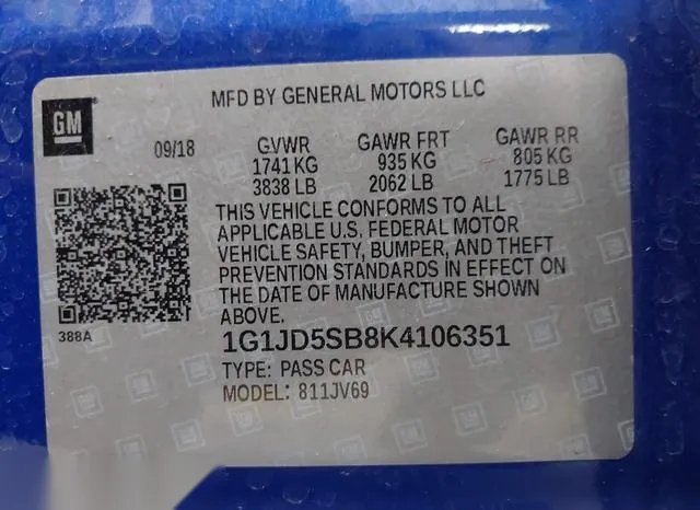 1G1JD5SB8K4106351 2019 2019 Chevrolet Sonic- Lt Auto 9