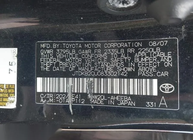 JTDKB20U083302142 2008 2008 Toyota Prius 9