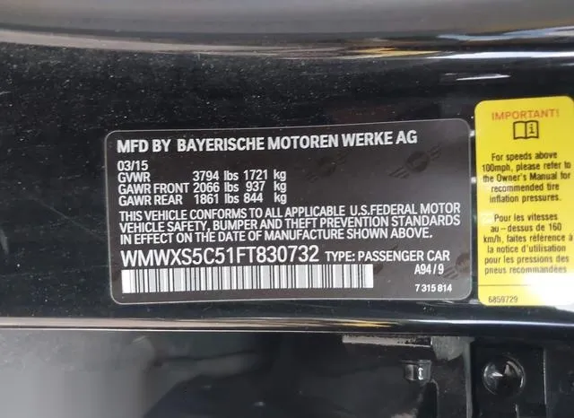 WMWXS5C51FT830732 2015 2015 Mini Hardtop- Cooper 9