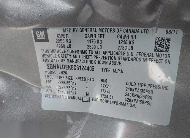 2GNALDEK8C6124405 2012 2012 Chevrolet Equinox- 1LT 9