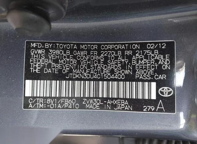 JTDKN3DU4C1504400 2012 2012 Toyota Prius- Two 9