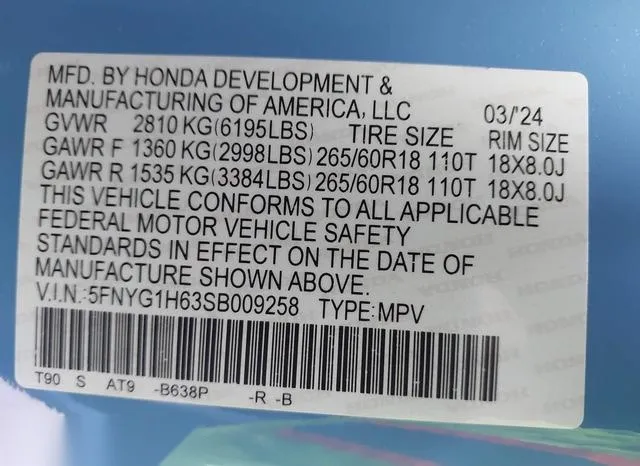 5FNYG1H63SB009258 2025 2025 Honda Pilot- Awd Trailsport 9