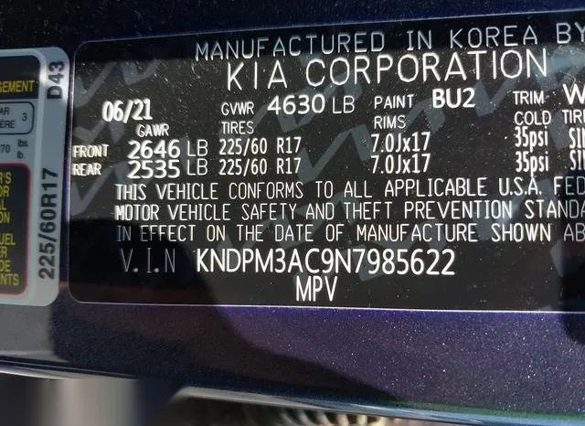 KNDPM3AC9N7985622 2022 2022 KIA Sportage- LX 9