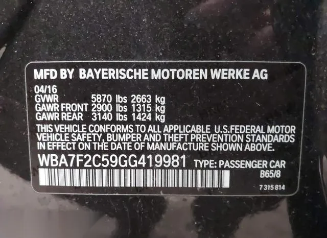 WBA7F2C59GG419981 2016 2016 BMW 7 Series- 750I Xdrive 9