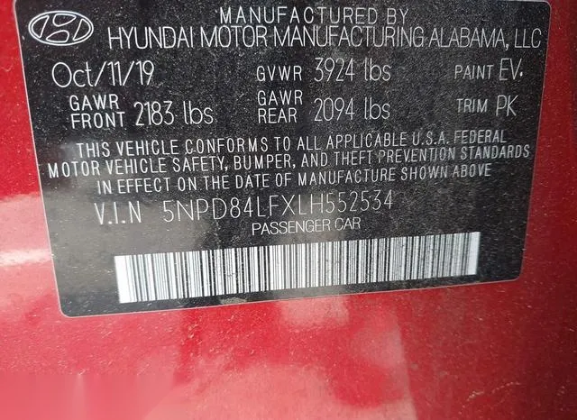 5NPD84LFXLH552534 2020 2020 Hyundai Elantra- Sel 9