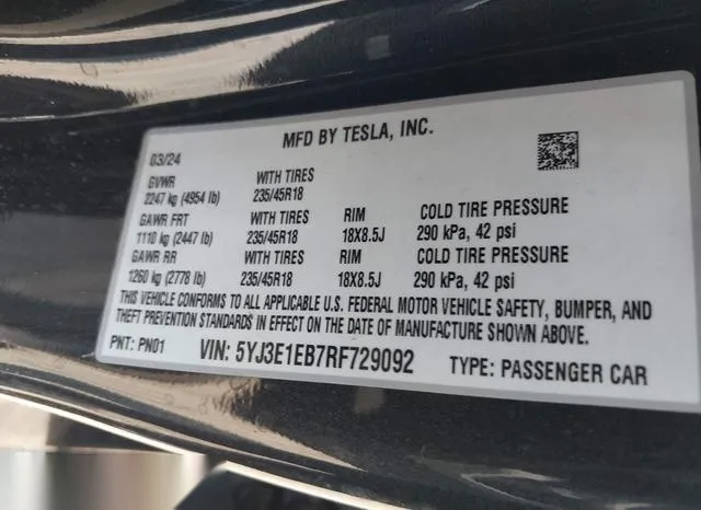 5YJ3E1EB7RF729092 2024 2024 Tesla Model 3- Long Range Dual M 9