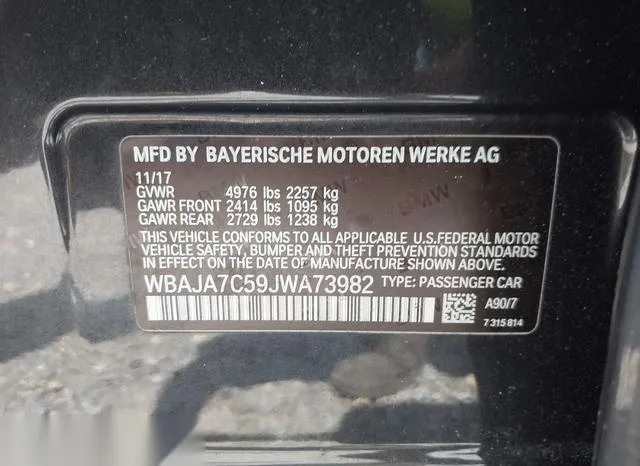 WBAJA7C59JWA73982 2018 2018 BMW 5 Series- 530I Xdrive 9