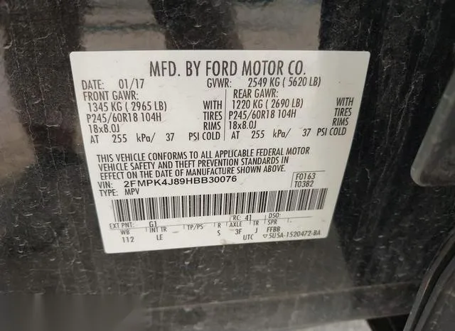 2FMPK4J89HBB30076 2017 2017 Ford Edge- Sel 9