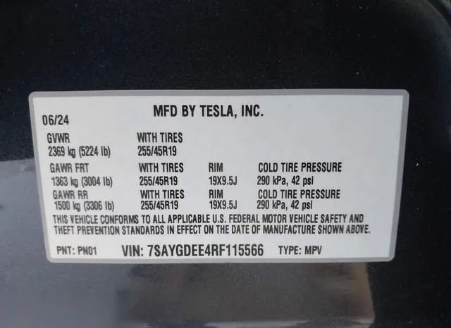 7SAYGDEE4RF115566 2024 2024 Tesla Model Y- Long Range Dual M 9