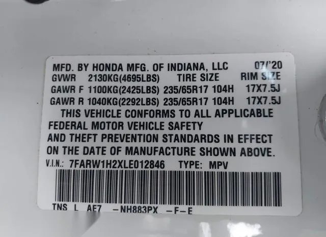 7FARW1H2XLE012846 2020 2020 Honda CR-V- 2Wd Lx 9