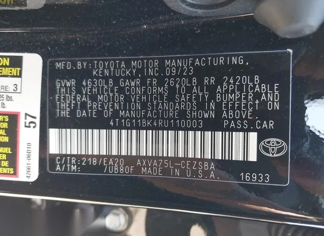 4T1G11BK4RU110003 2024 2024 Toyota Camry- SE 9