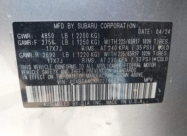 4S4BTAACXR3279060 2024 2024 Subaru Outback 9