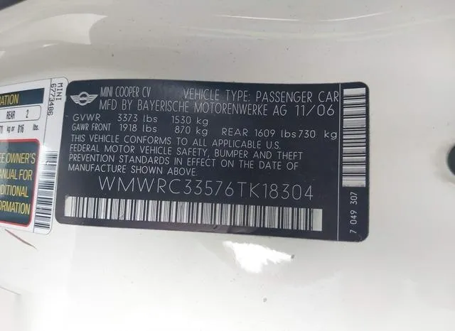 WMWRC33576TK18304 2006 2006 Mini Cooper 9