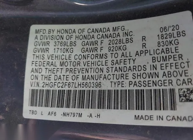 2HGFC2F67LH560396 2020 2020 Honda Civic- LX 9