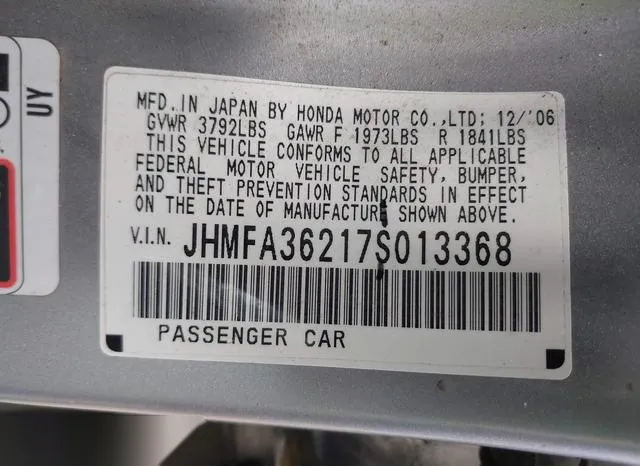 JHMFA36217S013368 2007 2007 Honda Civic- Hybrid 9