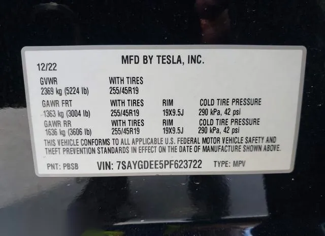 7SAYGDEE5PF623722 2023 2023 Tesla Model Y- Awd/Long Range Du 9