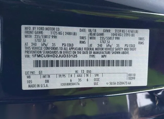 1FMCU9HD2JUD33125 2018 2018 Ford Escape- Sel 9