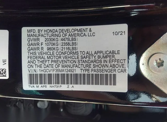 1HGCV1F35MA124921 2021 2021 Honda Accord- Sport 9